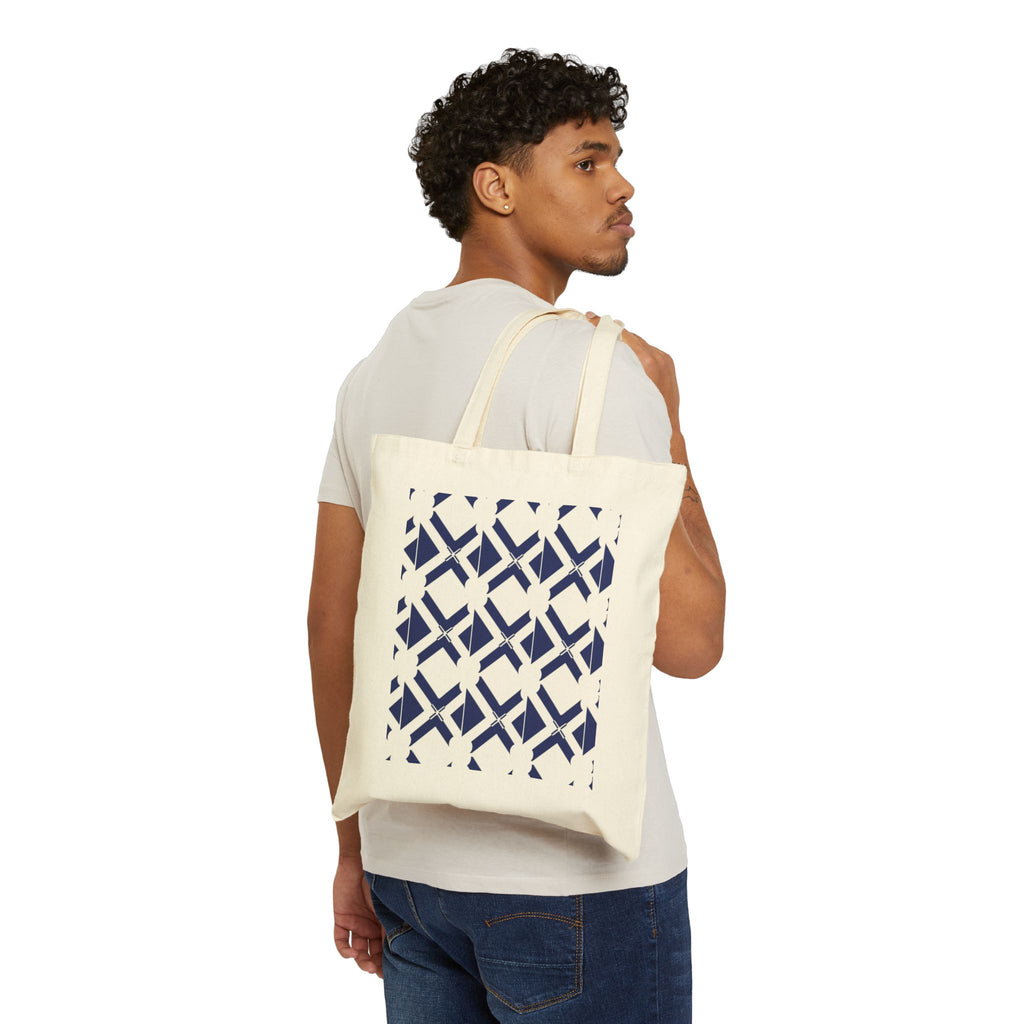 Geometric Navy Pattern Tote Bag — Canvas Grocery & Market Tote