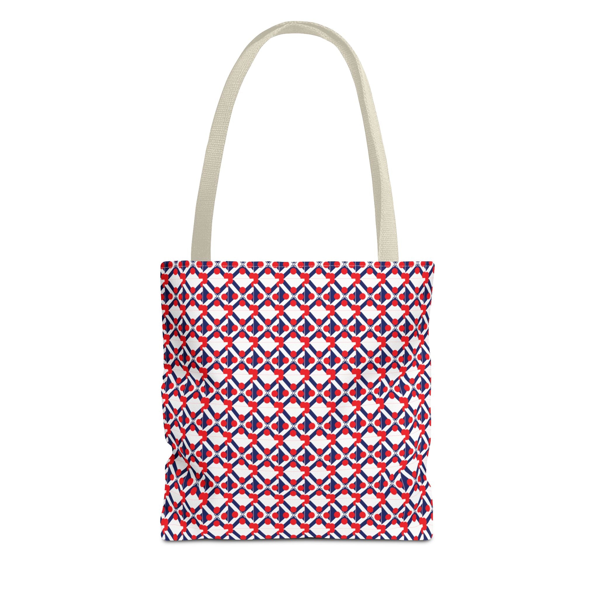 XT9 Red White Blue Geometric Tote Bag – All-Over Print Patriotic Pattern