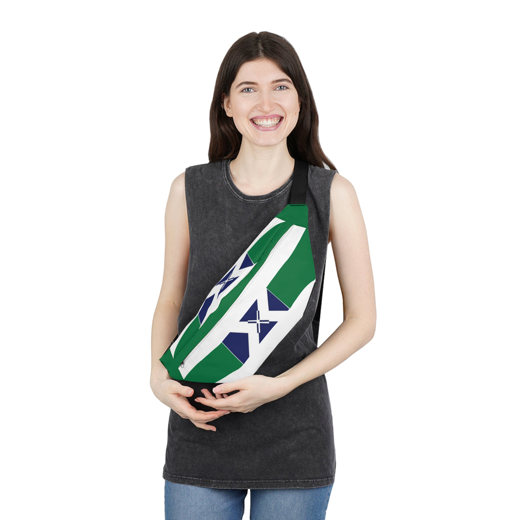 Large Fanny Pack — Green & Navy Geometric Waist Bag