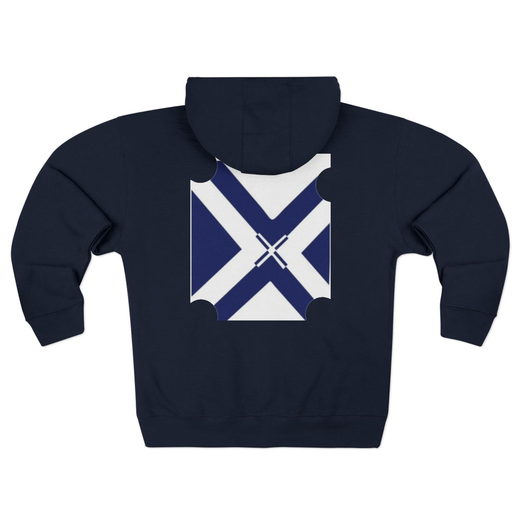 XT7 Saltire Zip Hoodie — Navy X Flag Design