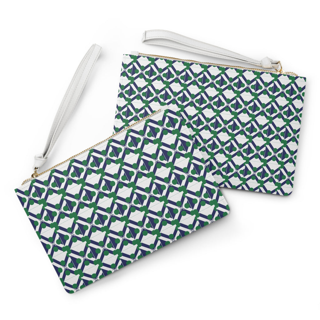 XT9 Navy & Green Pattern Clutch Bag — Modern Tile-Print Wristlet