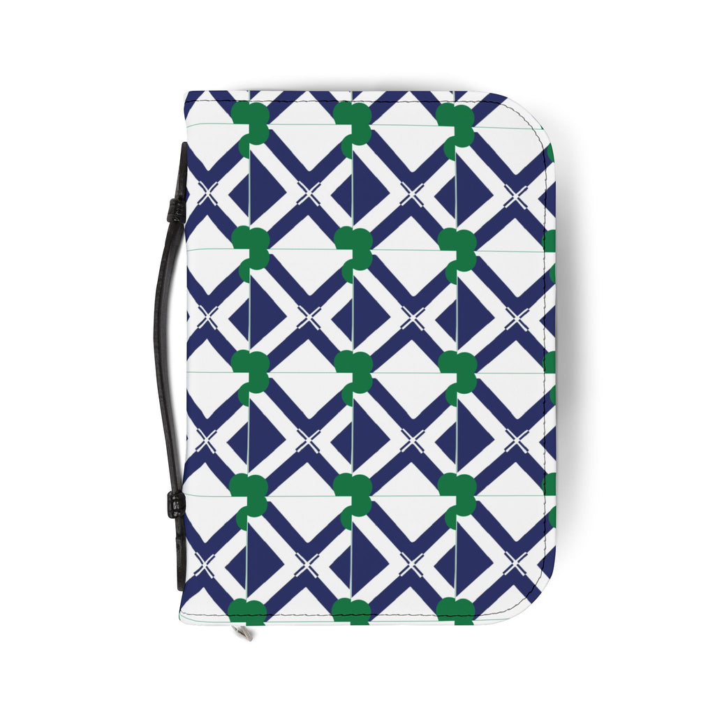XT9 Navy & Green Pattern Bible Cover — Zippered Scripture Organizer