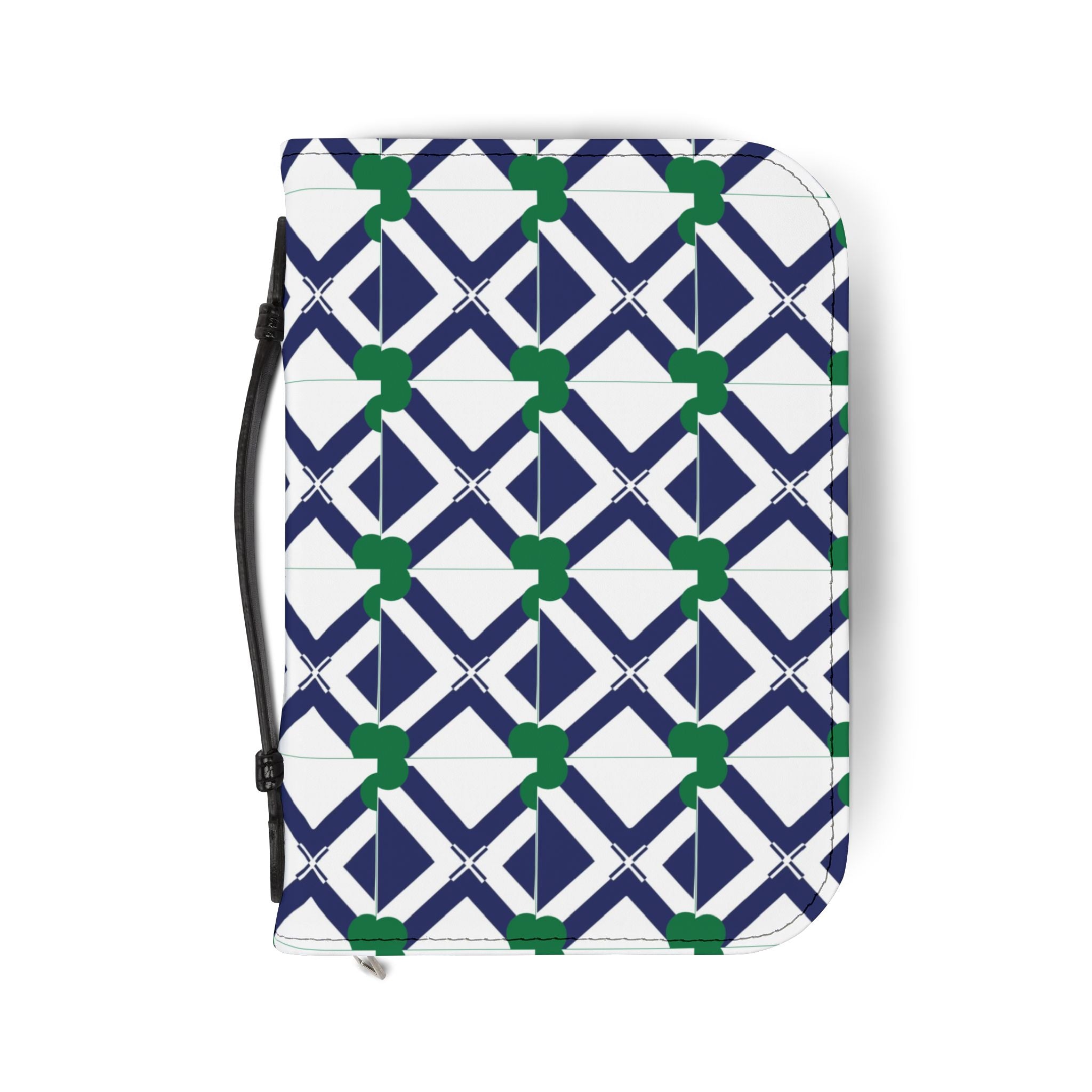 XT9 Navy & Green Pattern Bible Cover — Zippered Scripture Organizer