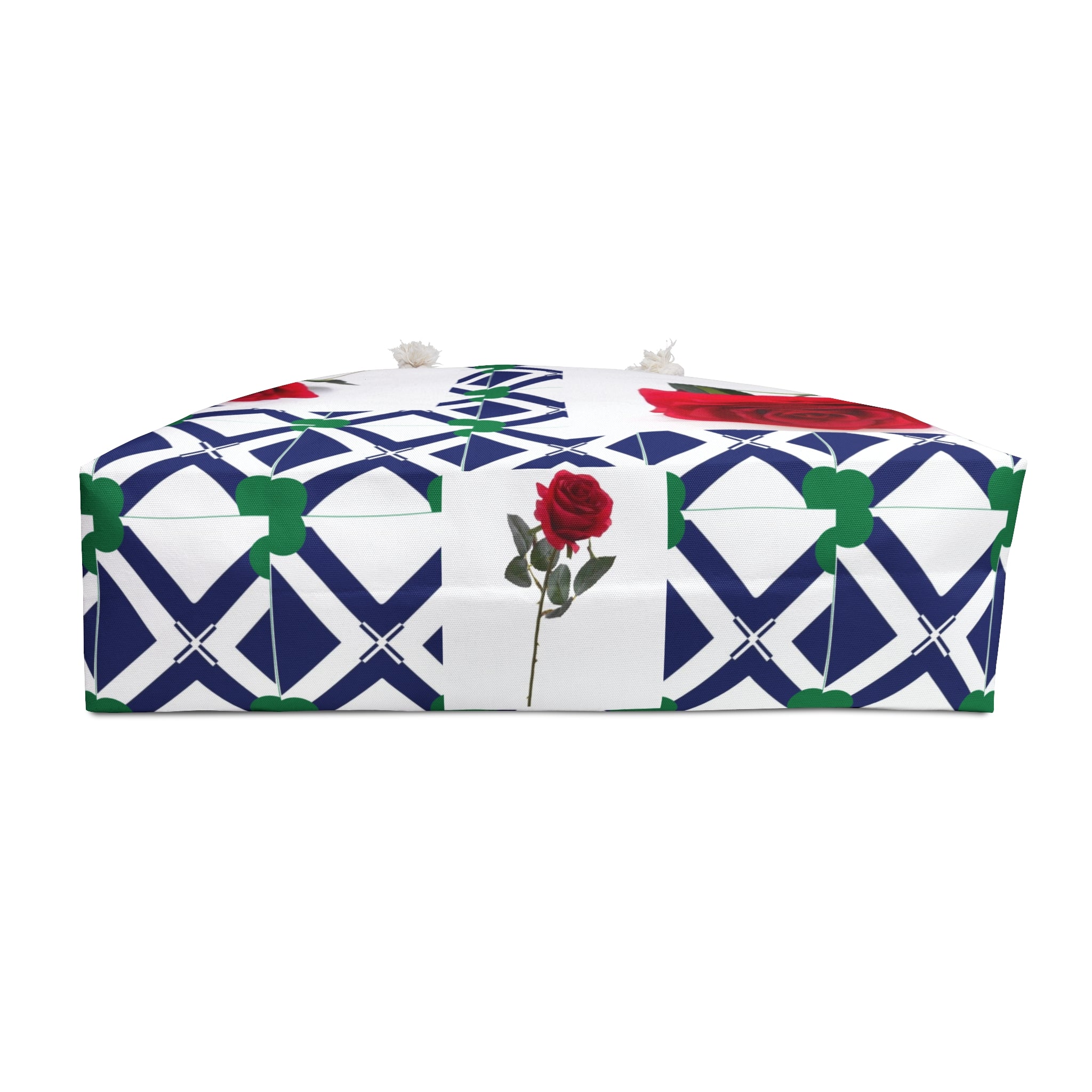 Rose Pattern Weekender Bag - Navy Geometric Floral Travel Tote