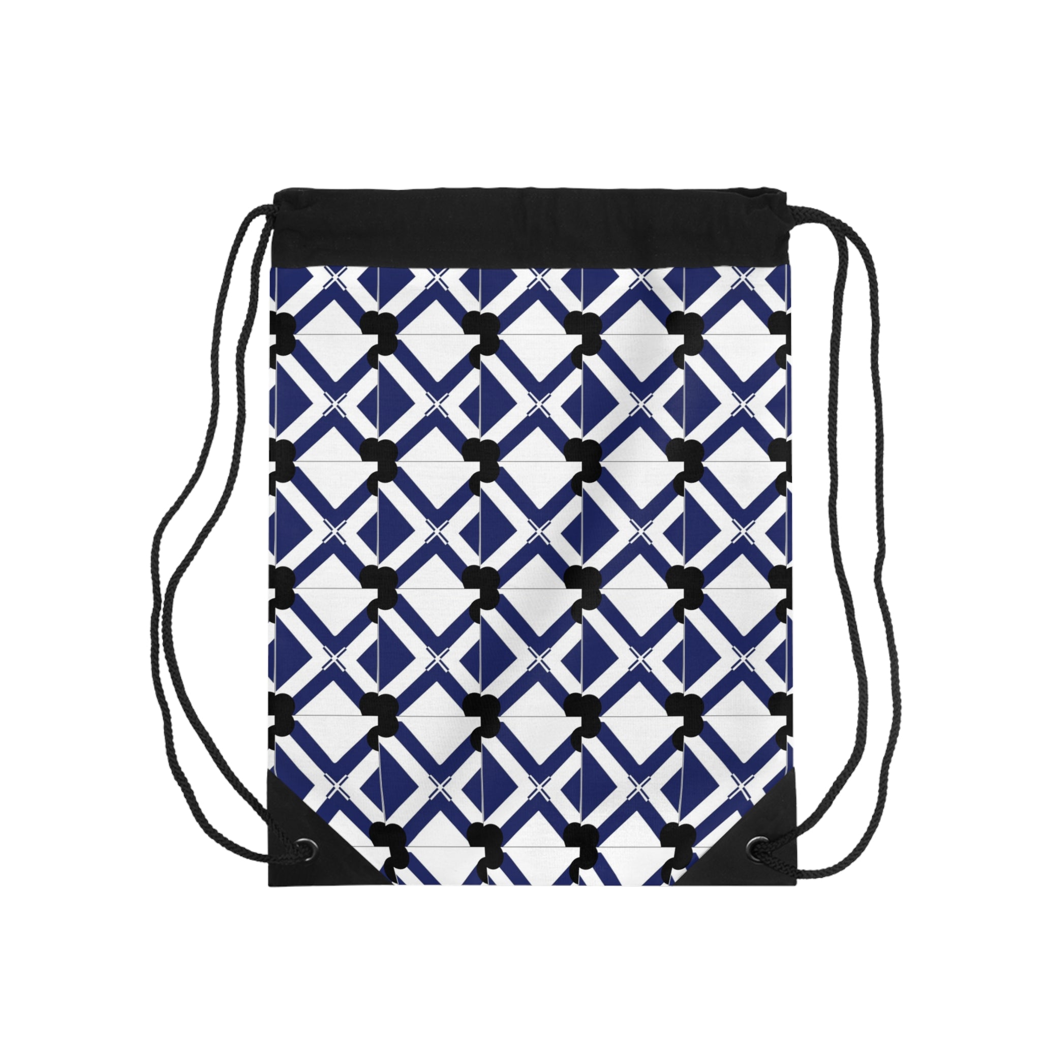 Navy Geometric Lattice Drawstring Bag