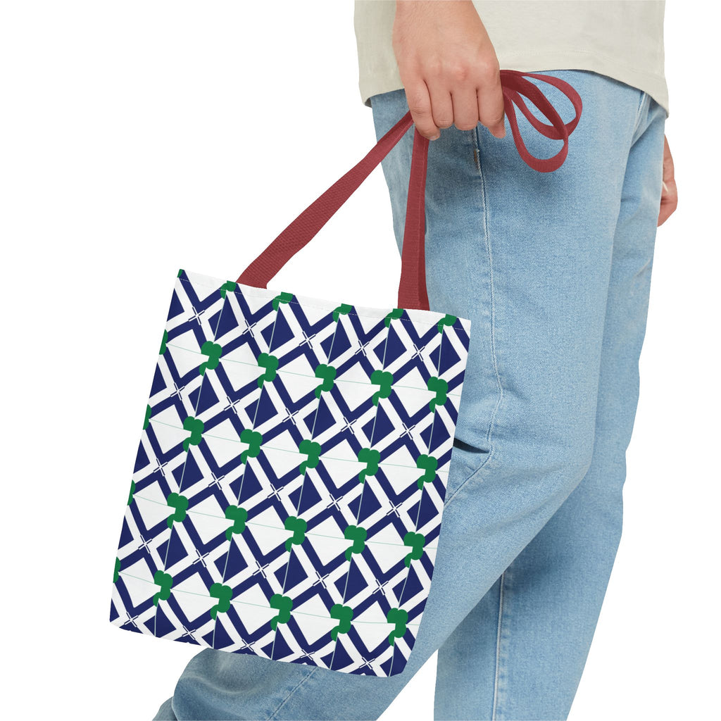 Geometric Navy & Green Lattice Tote Bag