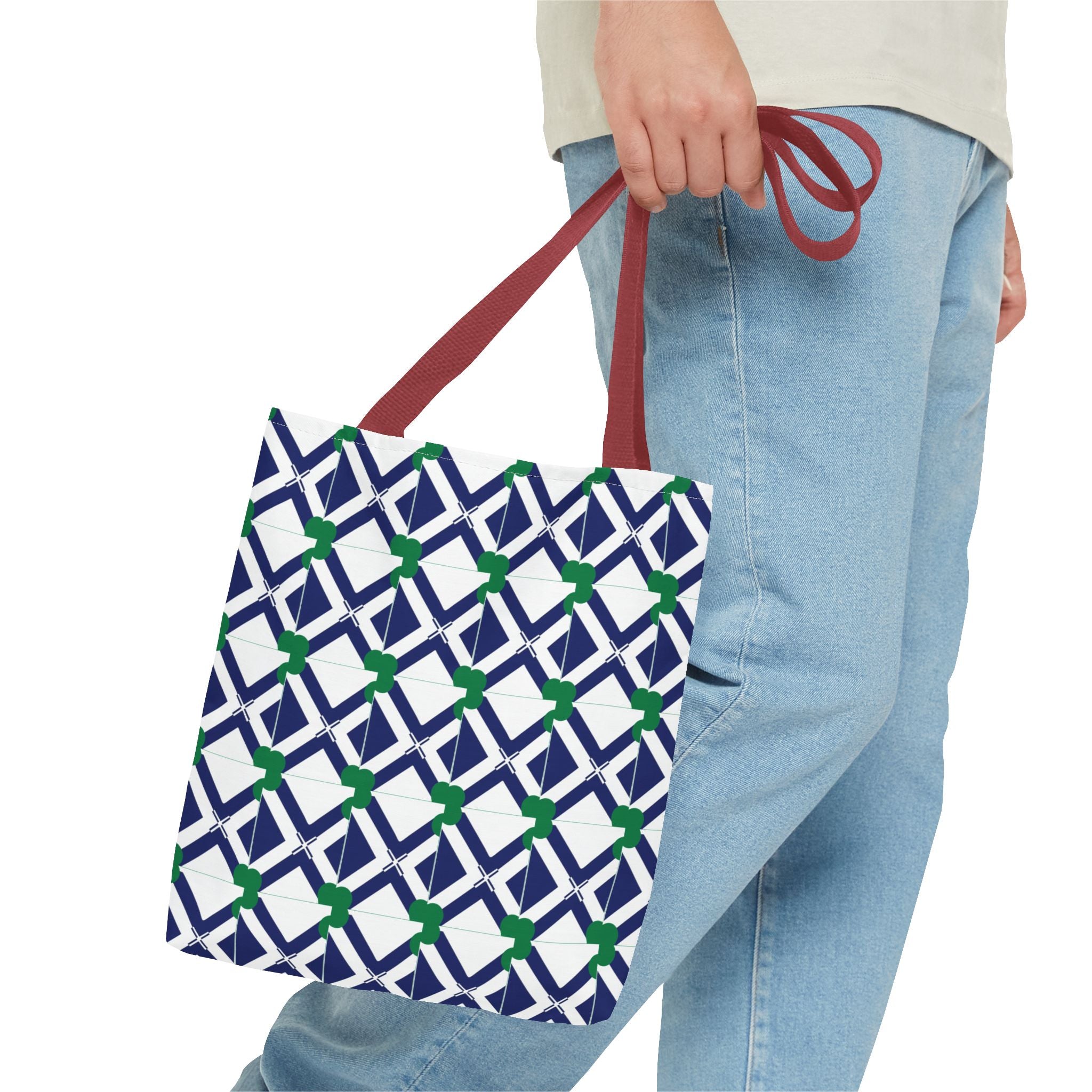 Geometric Navy & Green Lattice Tote Bag