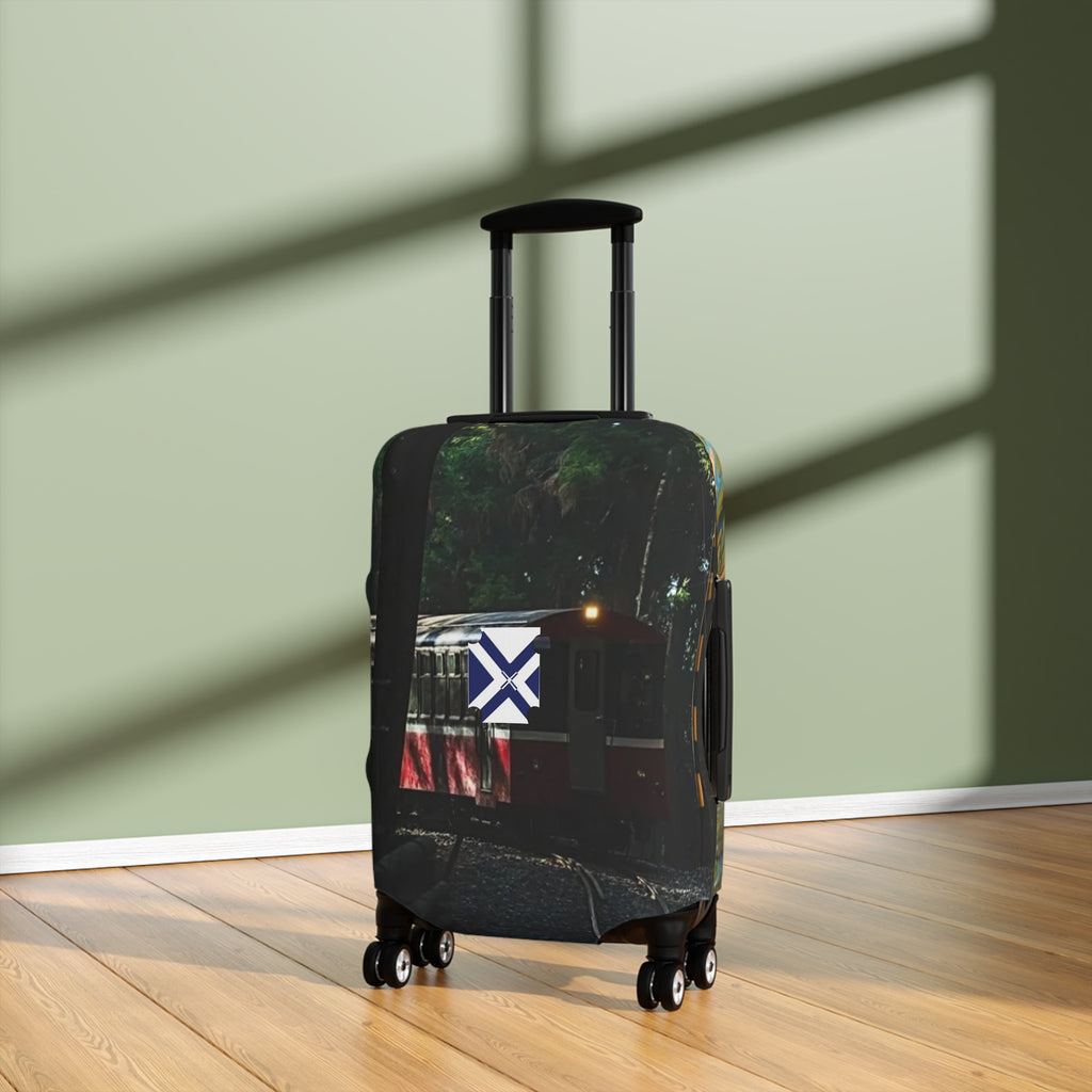 Travel Luggage Cover — Scenic Train & River Landscape Protective Sleeve