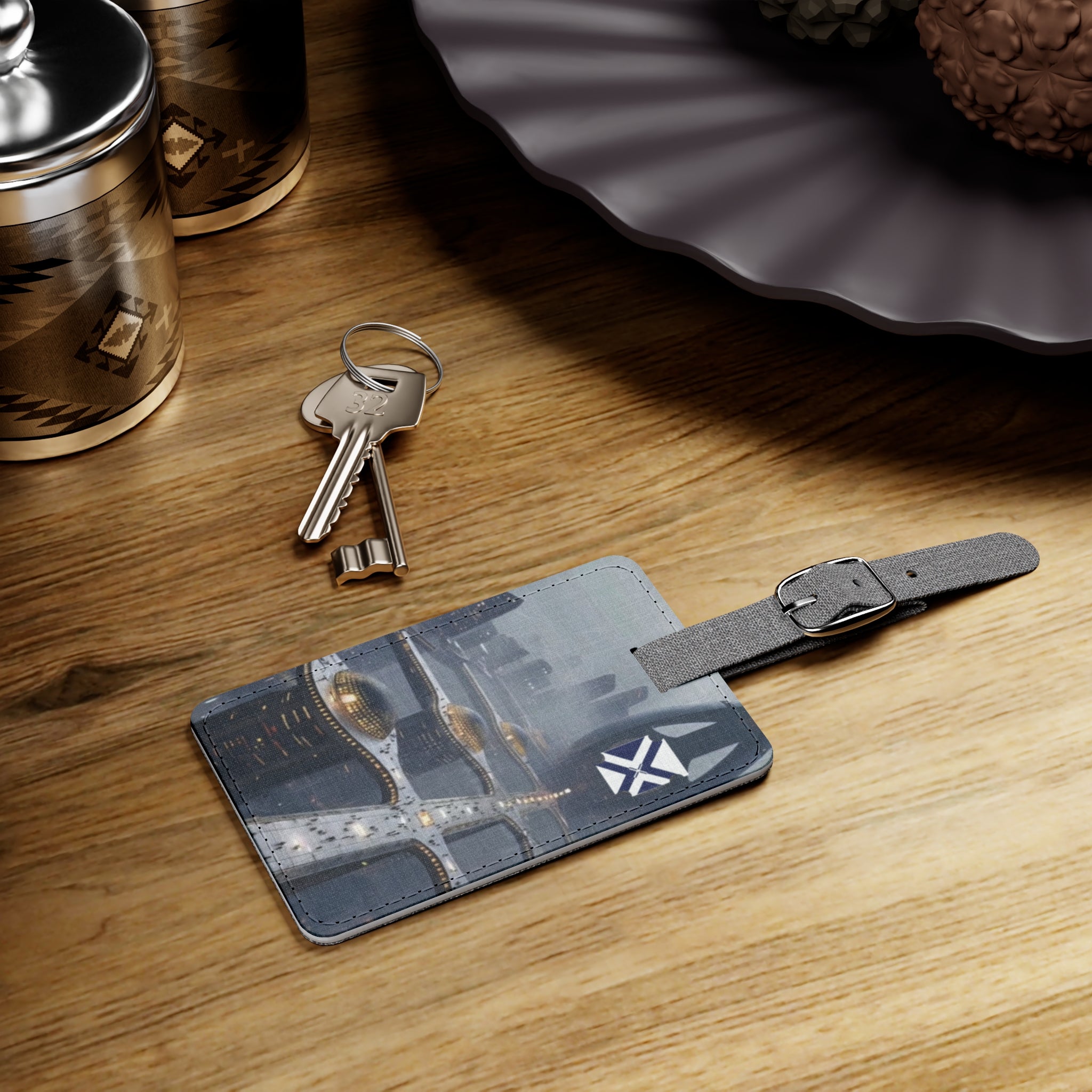 Cityscape Luggage Tag — Futuristic Bridge Travel ID