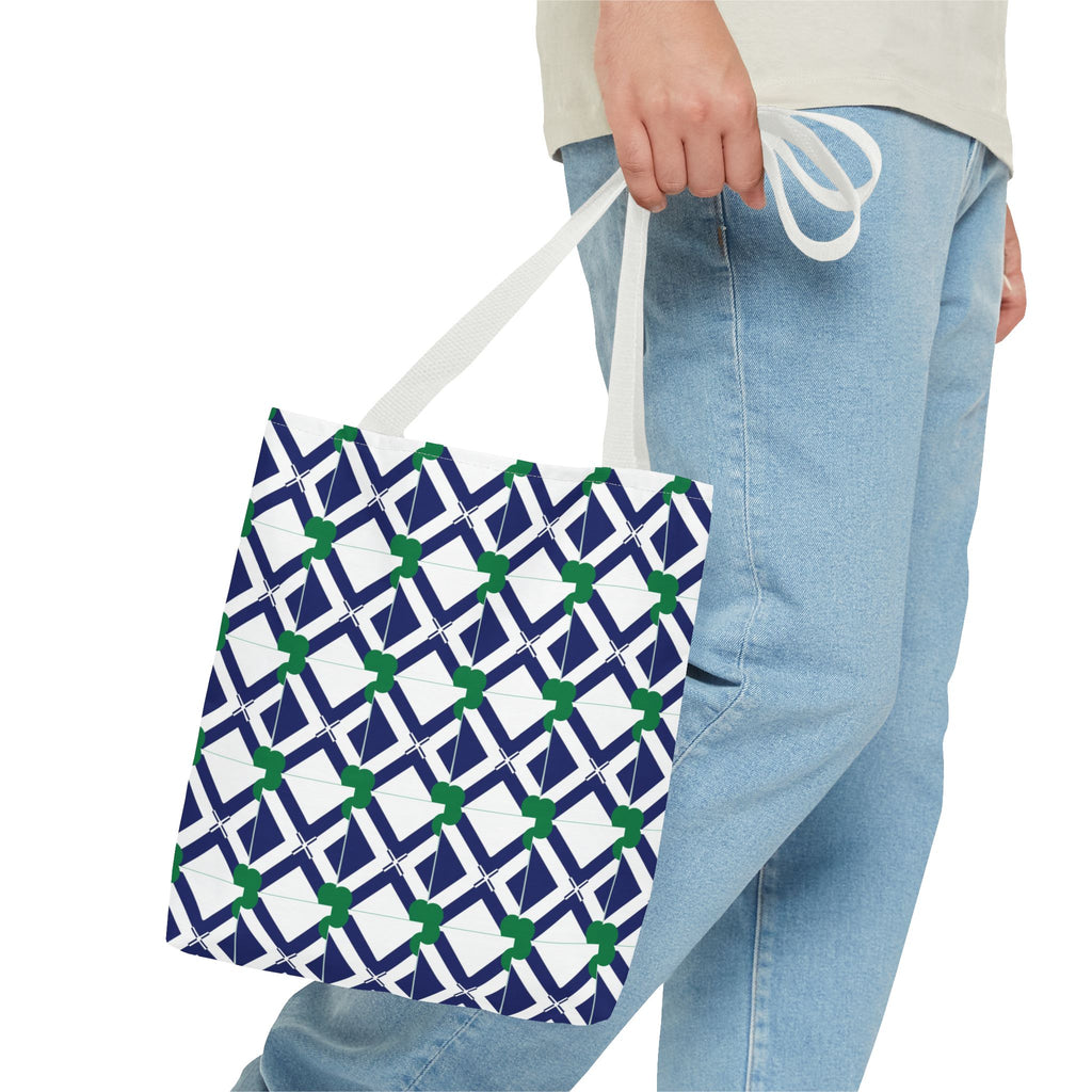 Geometric Navy & Green Lattice Tote Bag