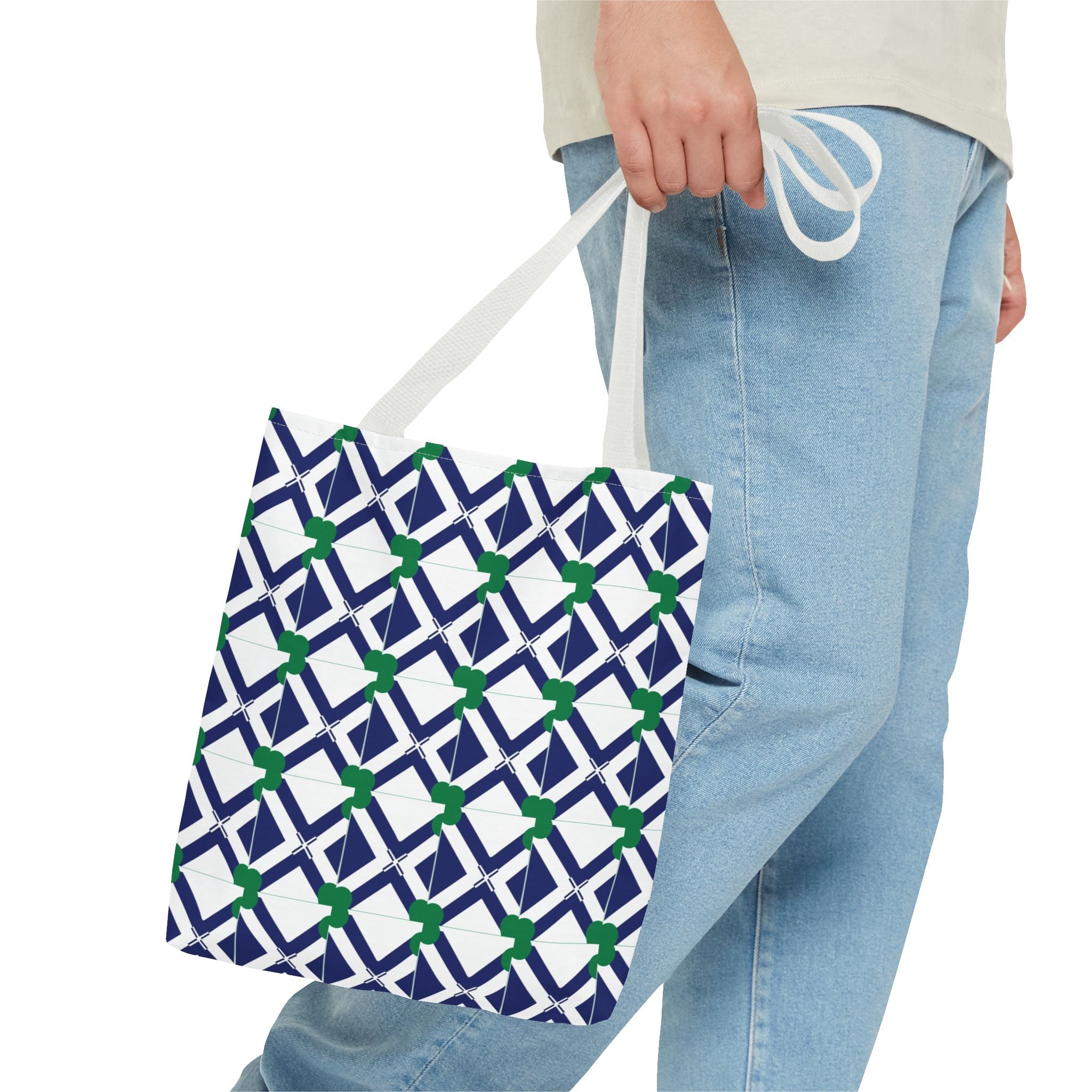 Geometric Navy & Green Lattice Tote Bag