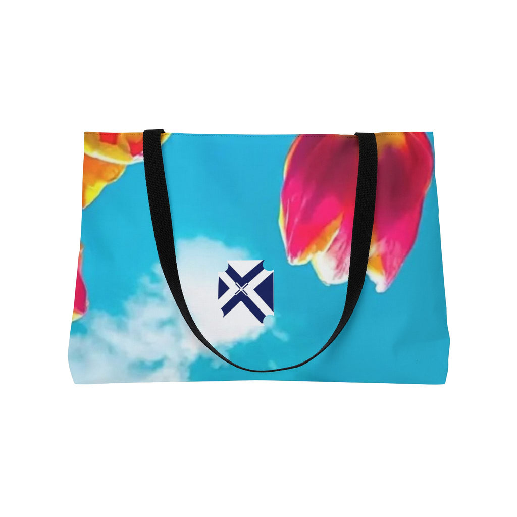 Weekender Tote Bag - Floral Sky Travel Beach Tote with Airplane Design