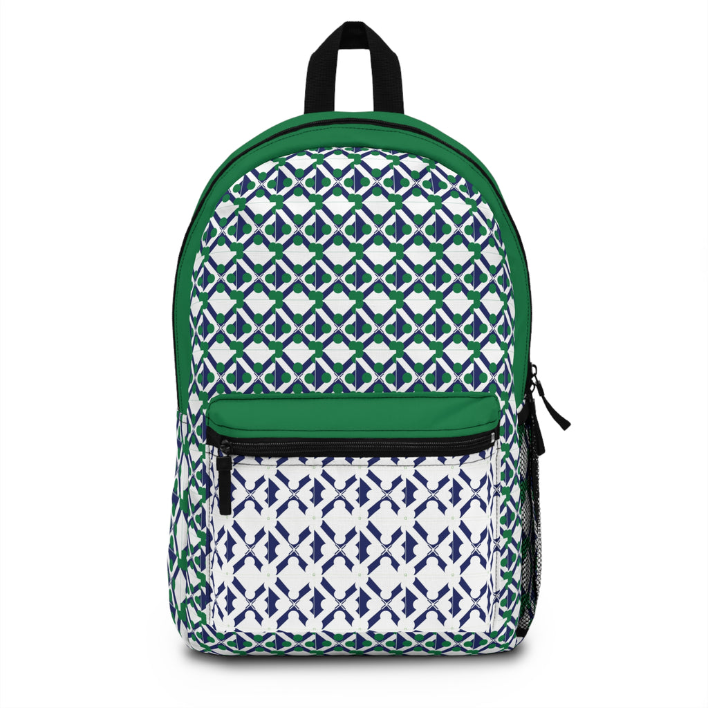 Geometric Green Pattern Backpack – Navy & White Lattice School Bag