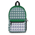 Geometric Green Pattern Backpack – Navy & White Lattice School Bag