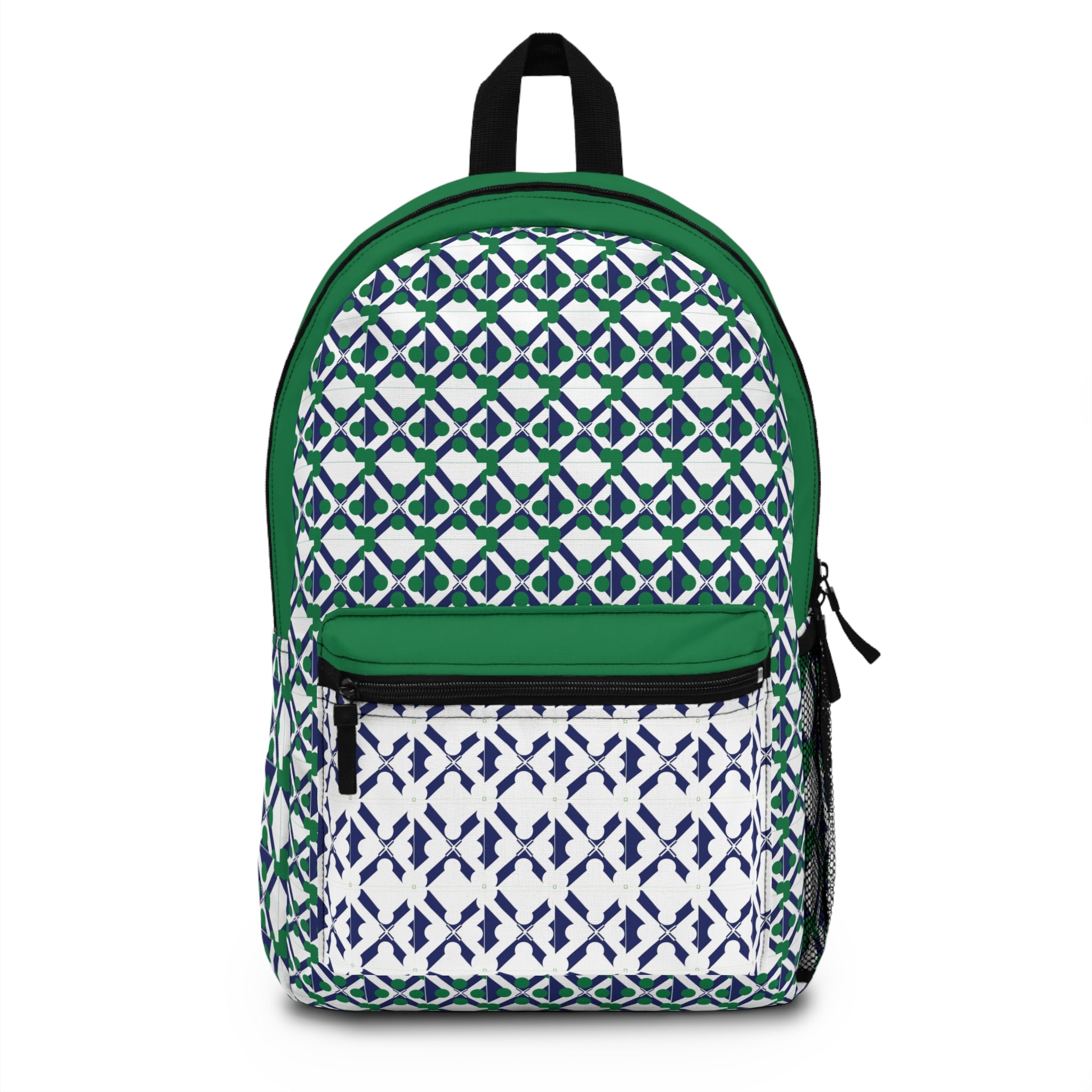 Geometric Green Pattern Backpack – Navy & White Lattice School Bag