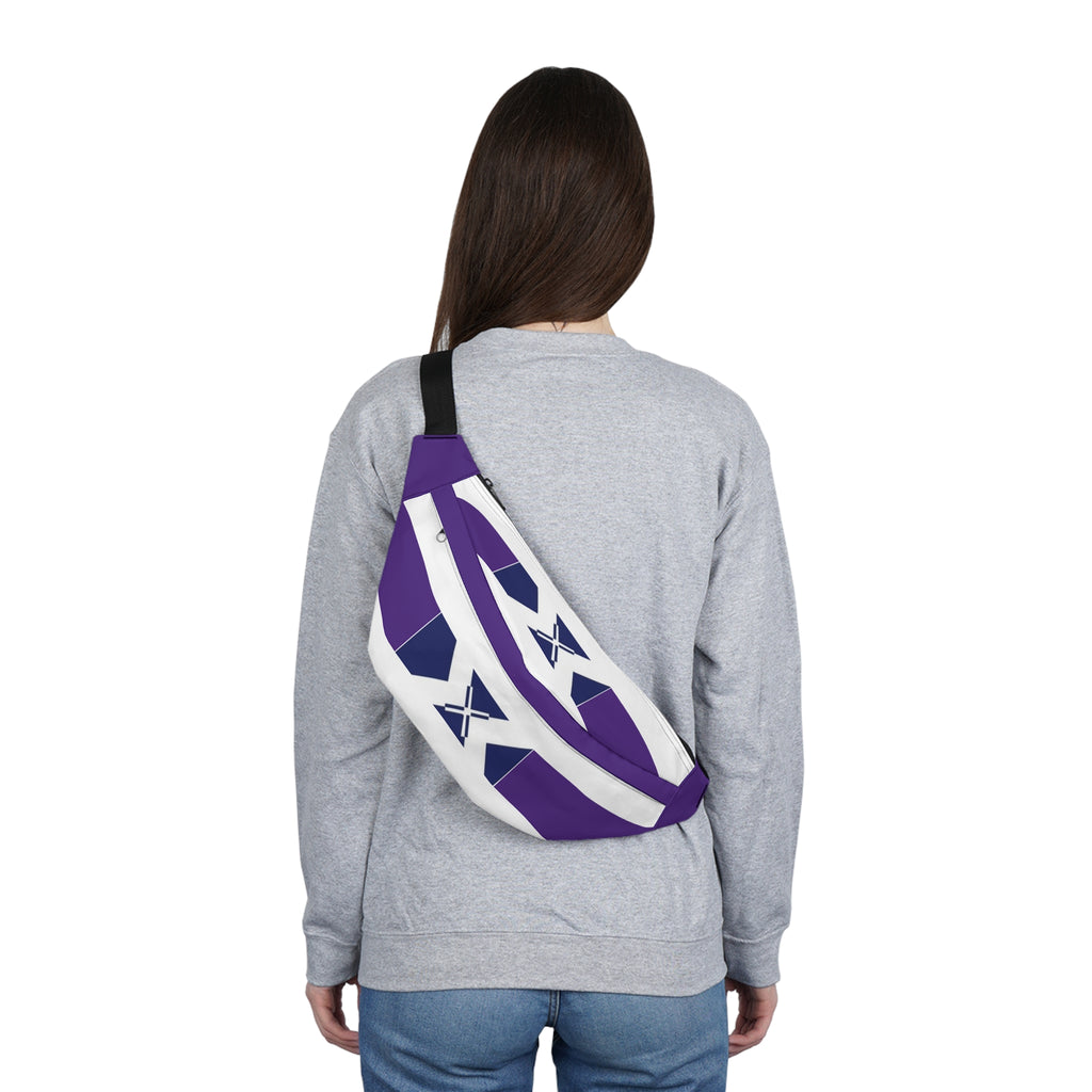 Purple Geometric Stripe Fanny Pack — Large Waist Bag with X Accent