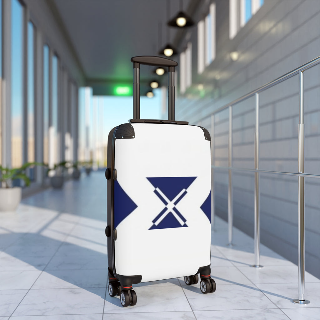 Navy Geometric X Carry-On Suitcase — Modern Travel Luggage