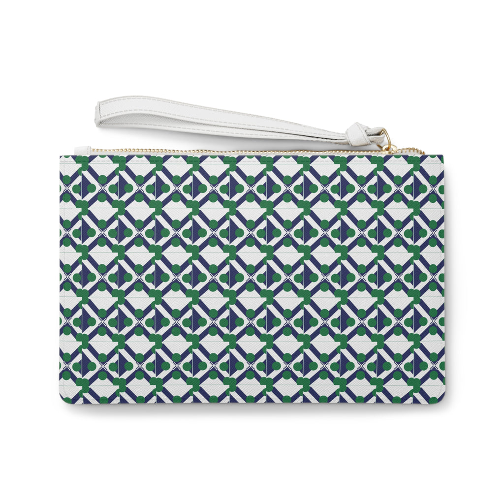 XT9 Navy & Green Pattern Clutch Bag — Modern Tile-Print Wristlet