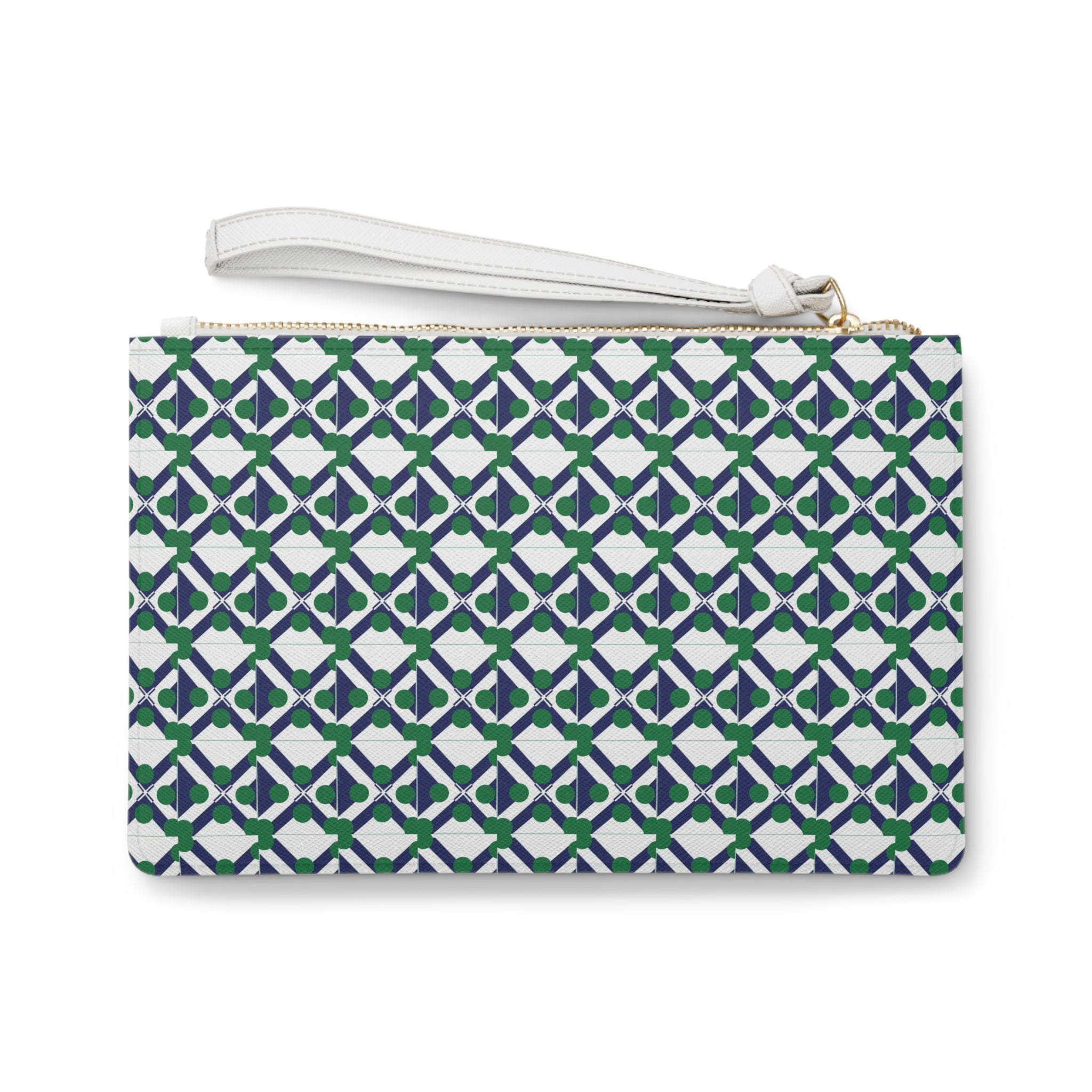 XT9 Navy & Green Pattern Clutch Bag — Modern Tile-Print Wristlet