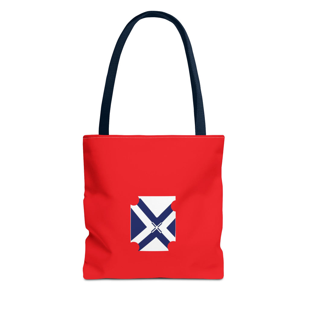 Red State Outline Tote Bag with Navy Saltire Design