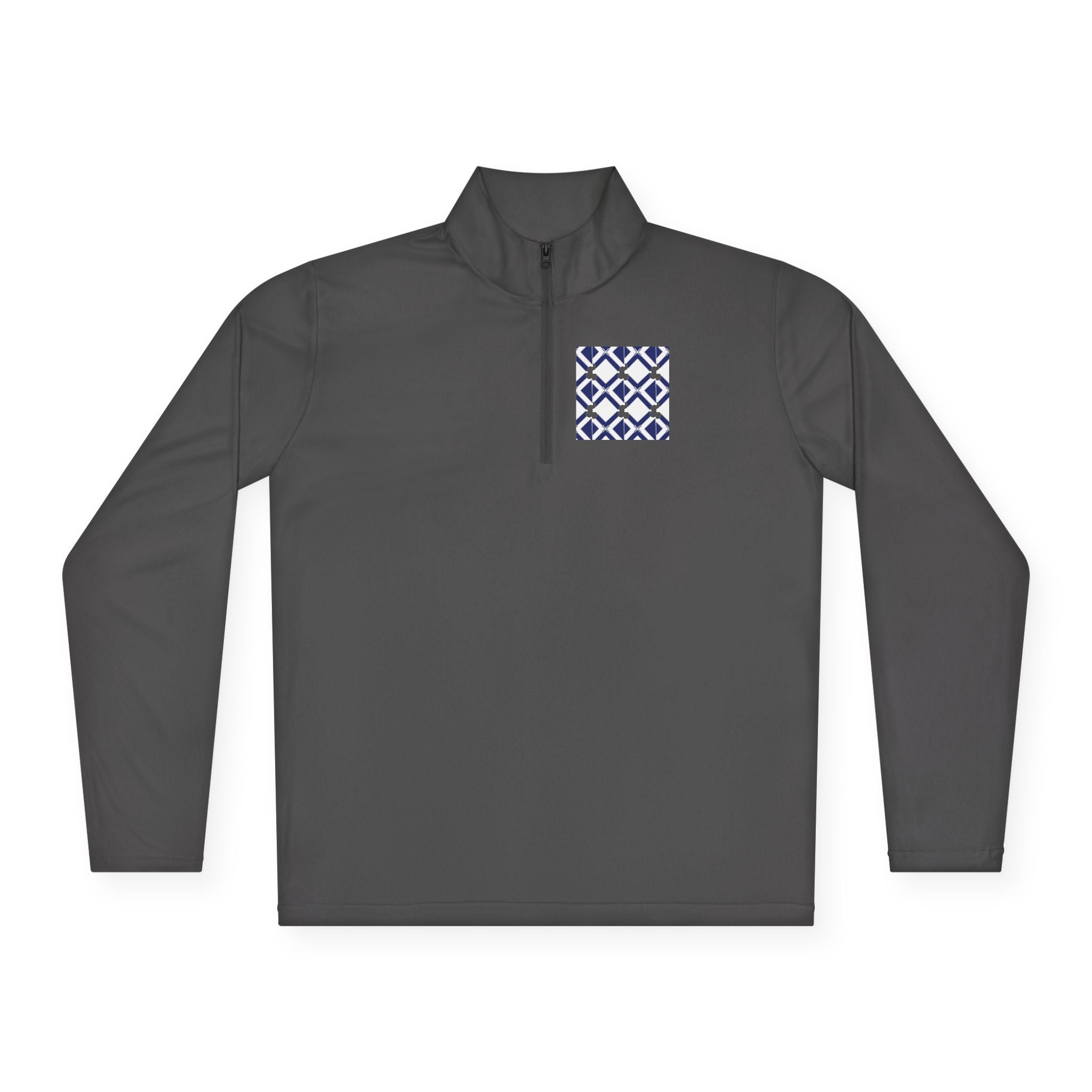 Quarter-Zip Pullover — Navy Geometric Tile Chest Graphic