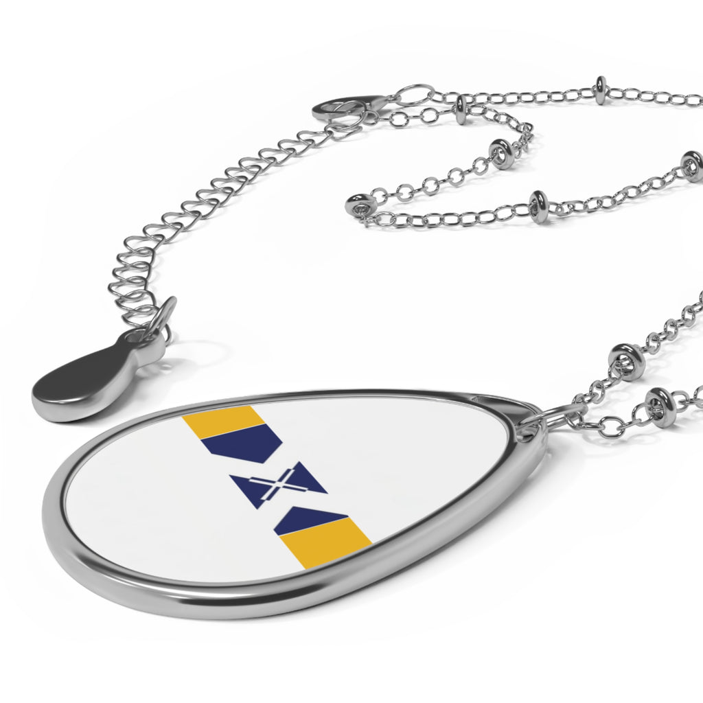 Oval Pendant Necklace — Nautical Stripe Accent (Blue & Yellow)