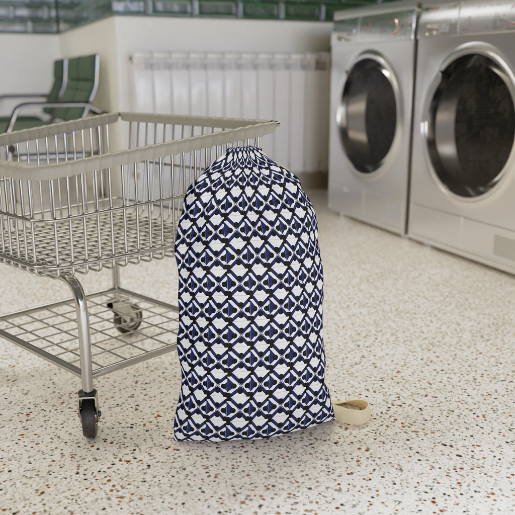 Laundry Bag — Navy Geometric Tile Pattern
