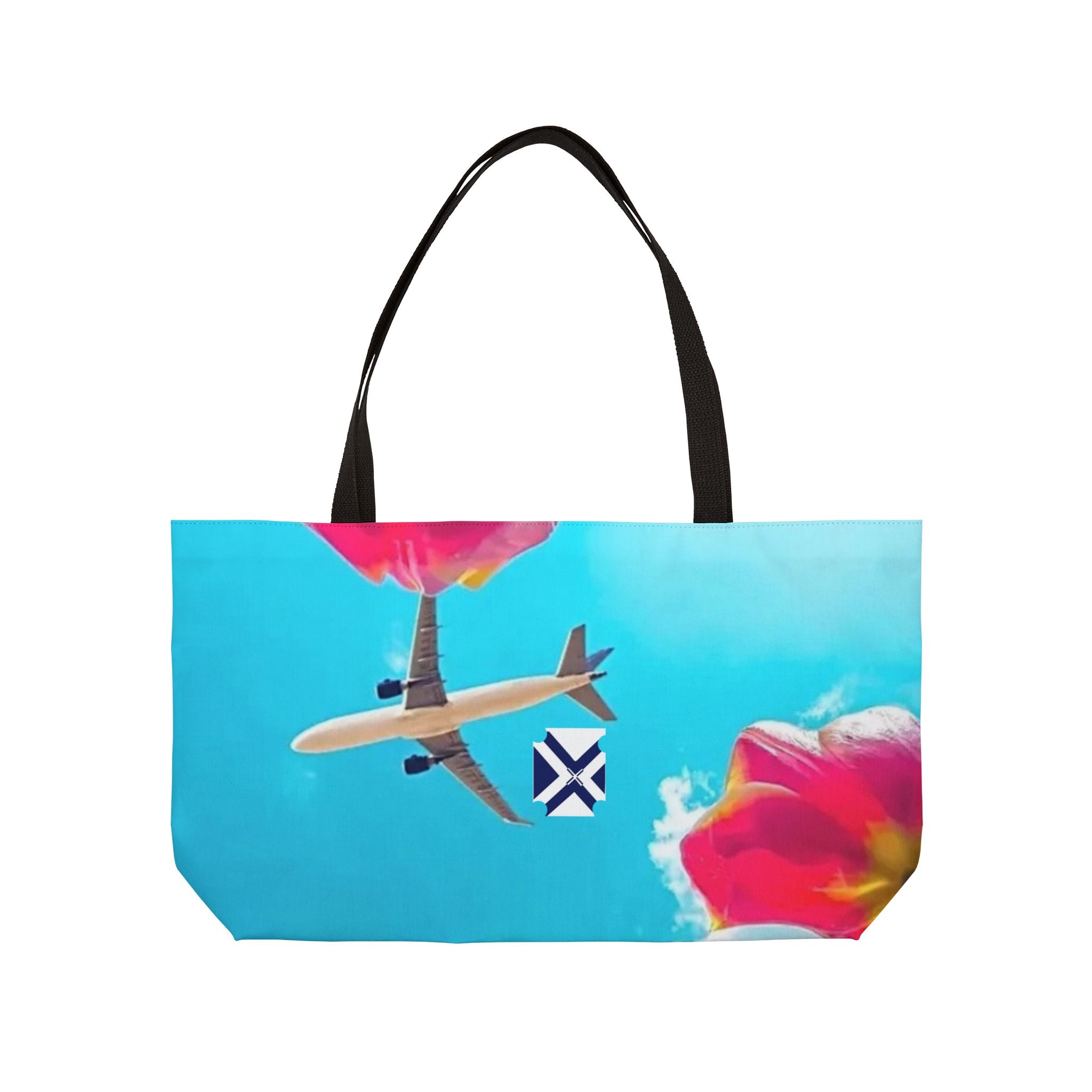 Weekender Tote Bag - Floral Sky Travel Beach Tote with Airplane Design