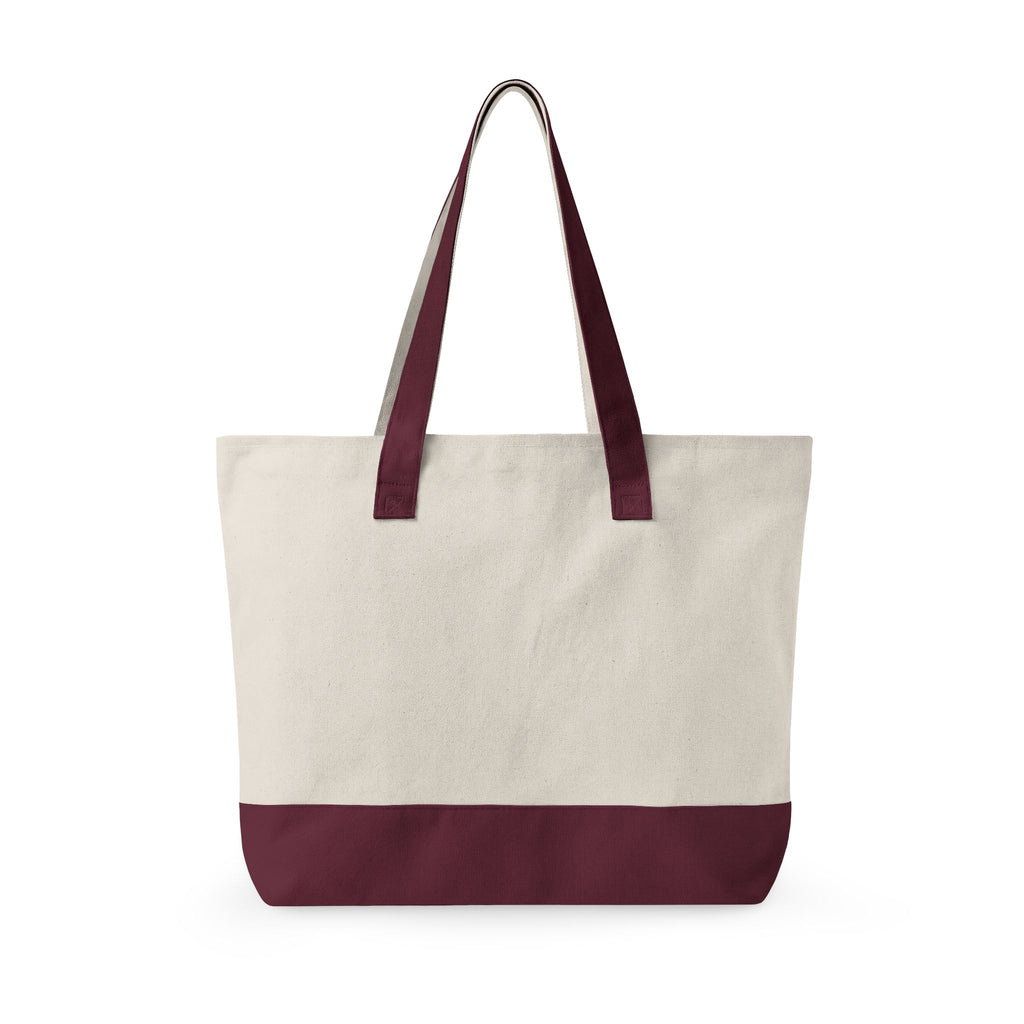 Canvas Tote Bag with Navy Geometric Cross Embroidery — Zippered Everyday Carry