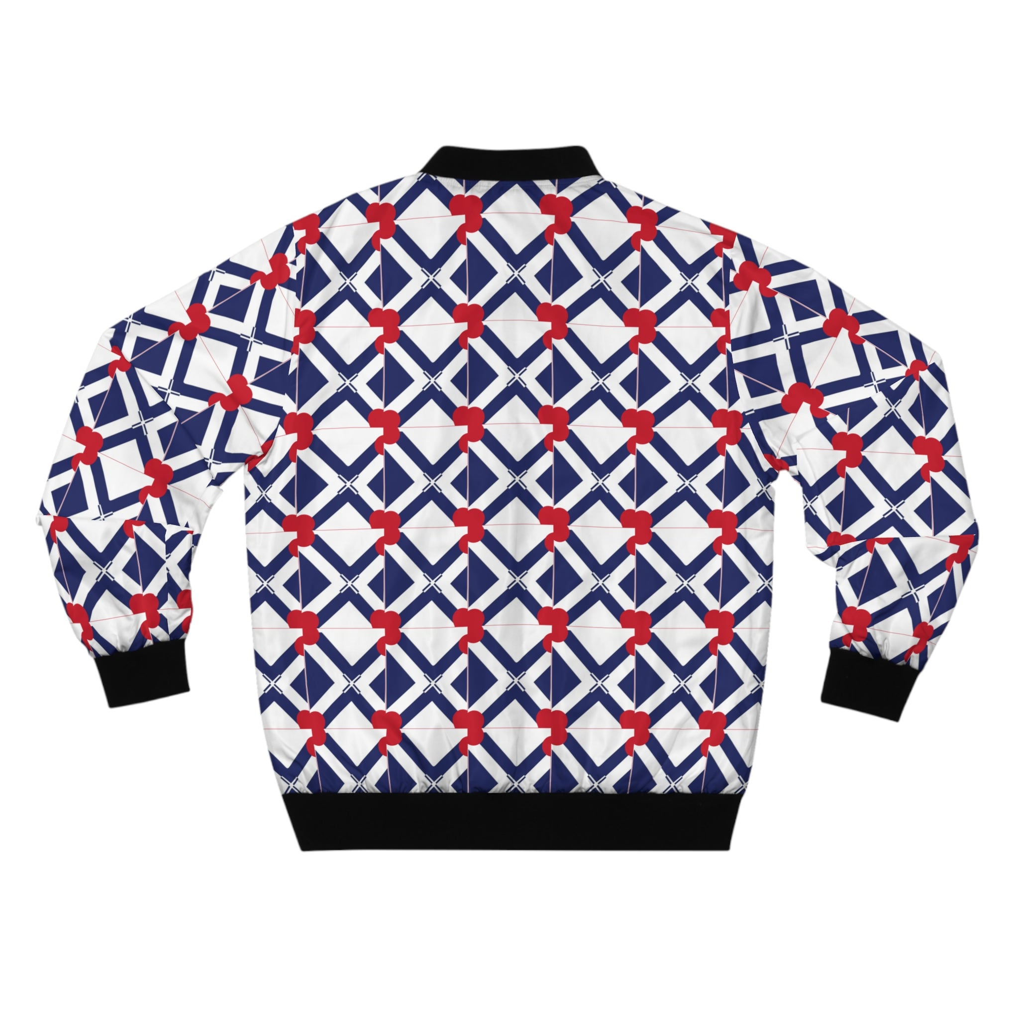 XT9 Hearts Bomber Jacket — Red, White & Blue Patterned AOP