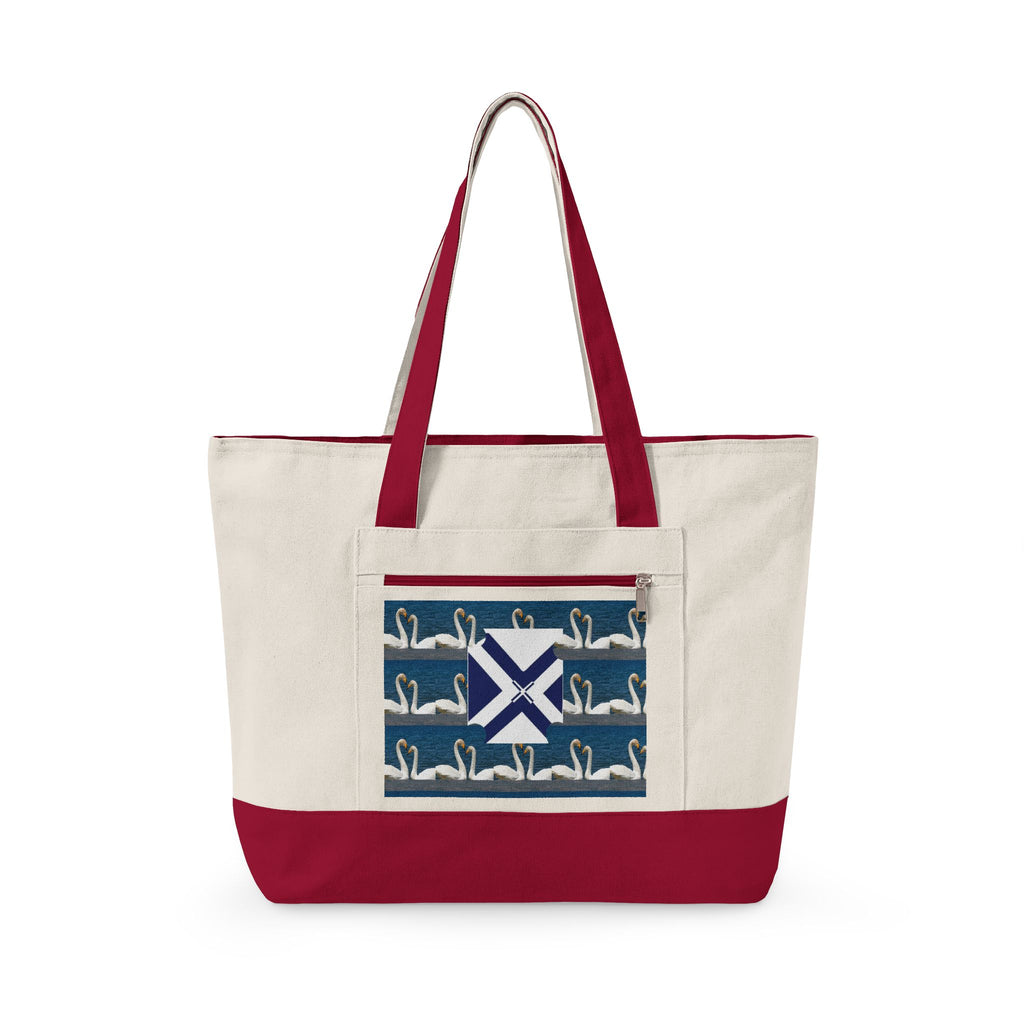 Canvas Tote — Scottish Saltire & Swan Pattern Zippered Tote