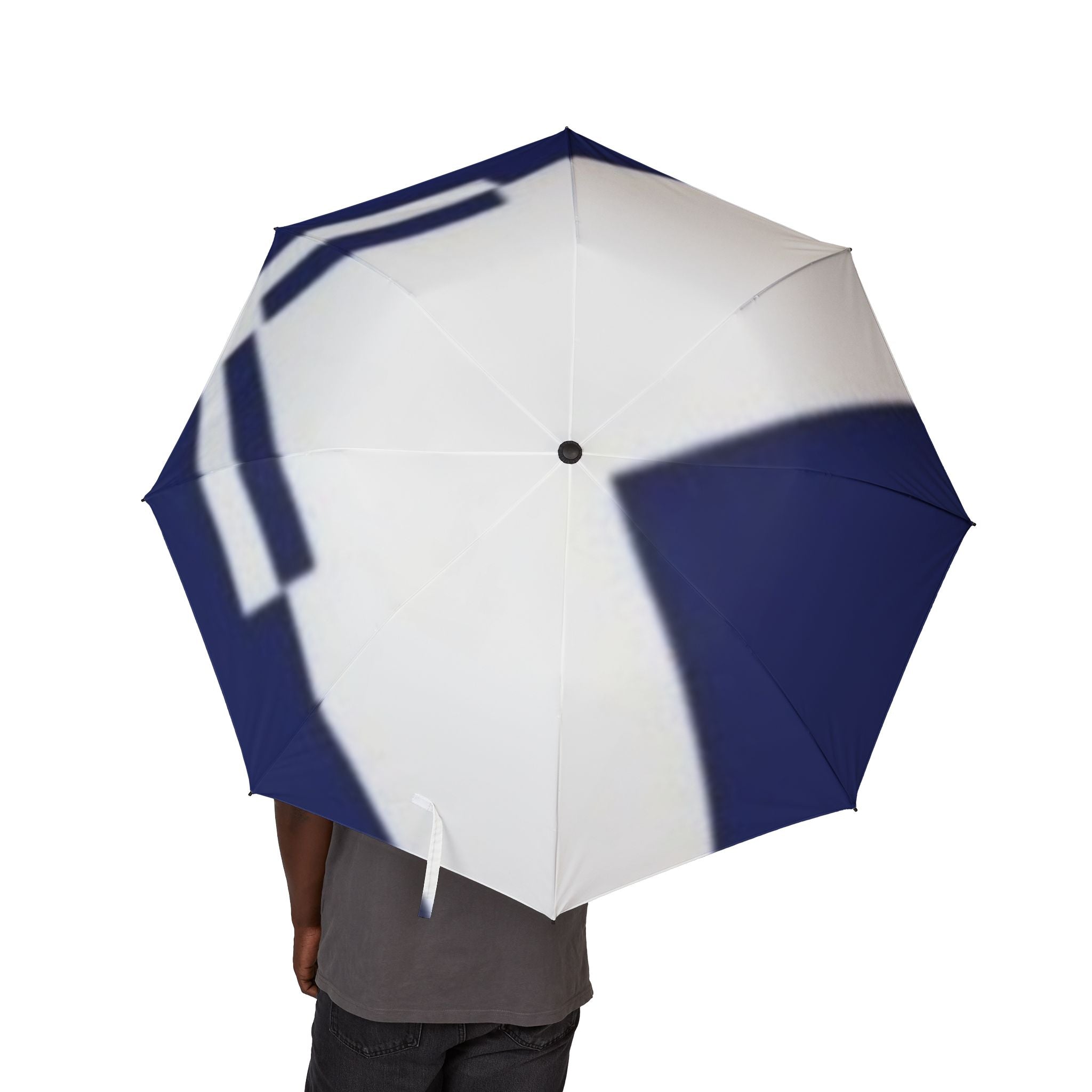 Foldable Semi-Automatic Umbrella – Compact Navy & White Travel Rain Protection