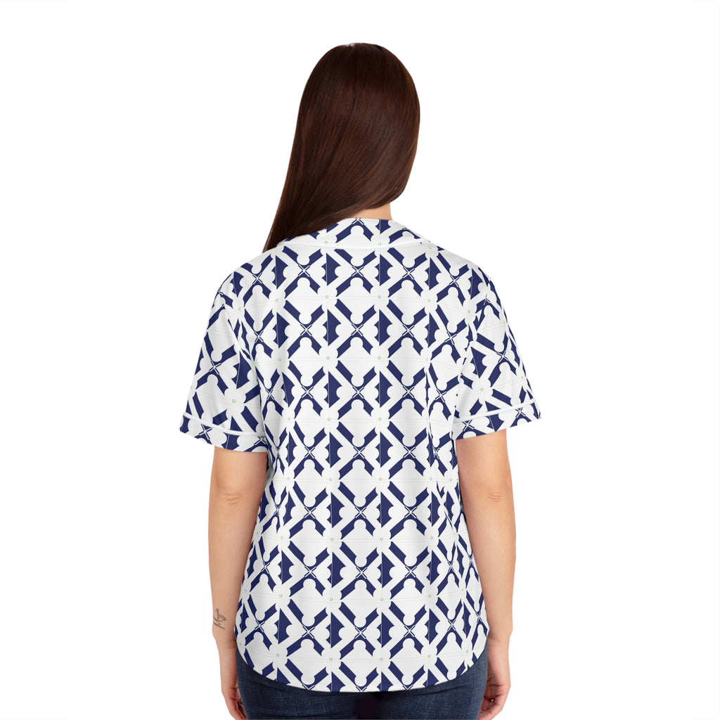 Women's Baseball Jersey — Navy Geo Tile All-Over Print
