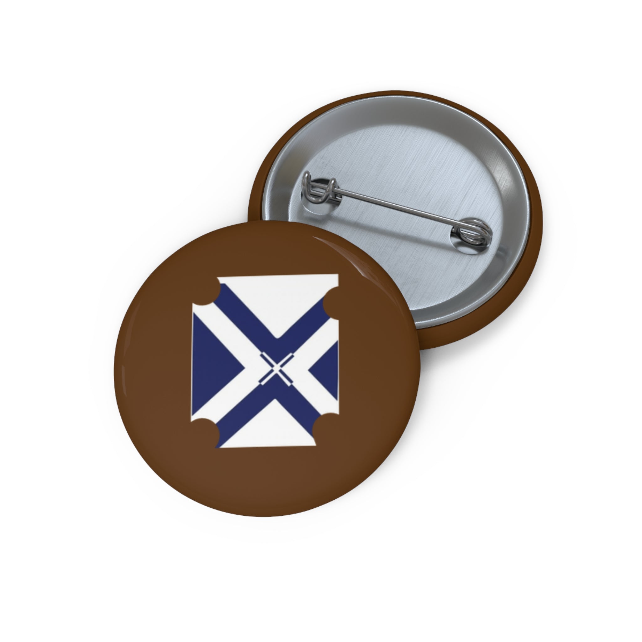 XT7 Custom  Pin Button — Navy Cross Emblem on Brown