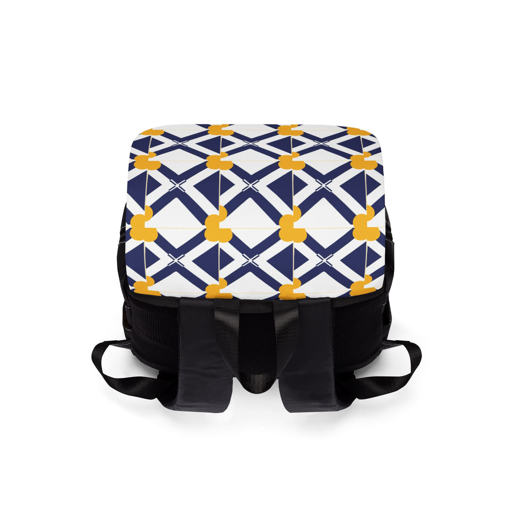 Navy & Yellow Geometric Pattern Backpack — Casual Shoulder Backpack