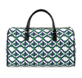 Geometric Navy & Green Leather Travel Bag — Patterned Weekender Duffle